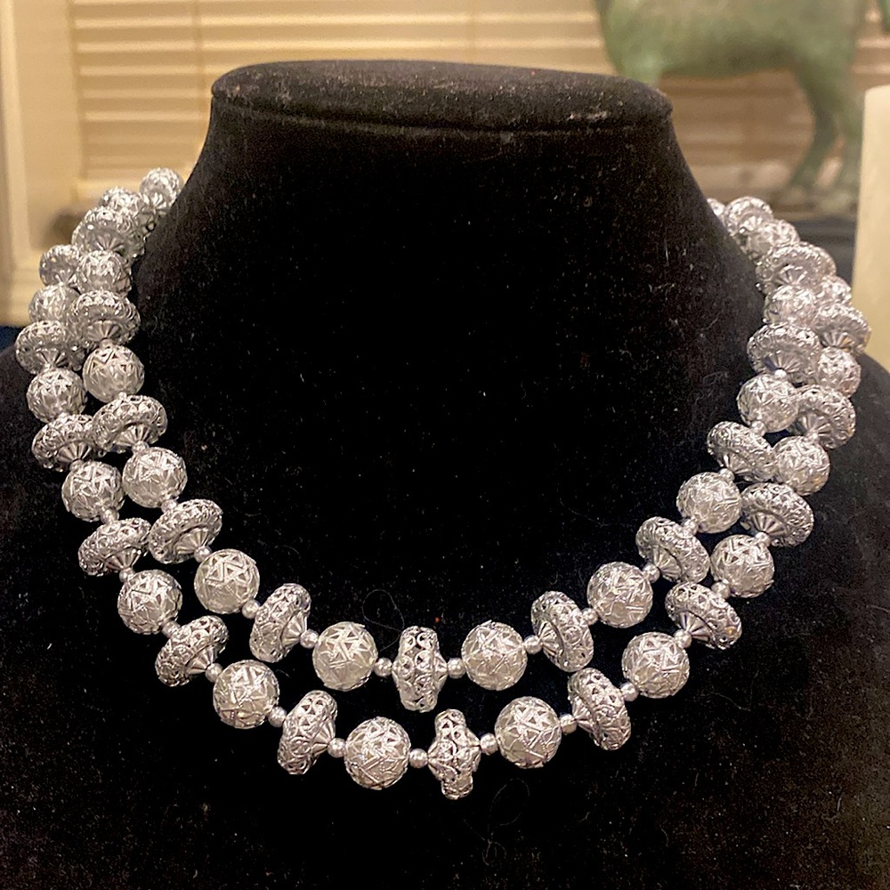 Hong Kong Lightweight Silver Tone Necklace. 2 Strands.